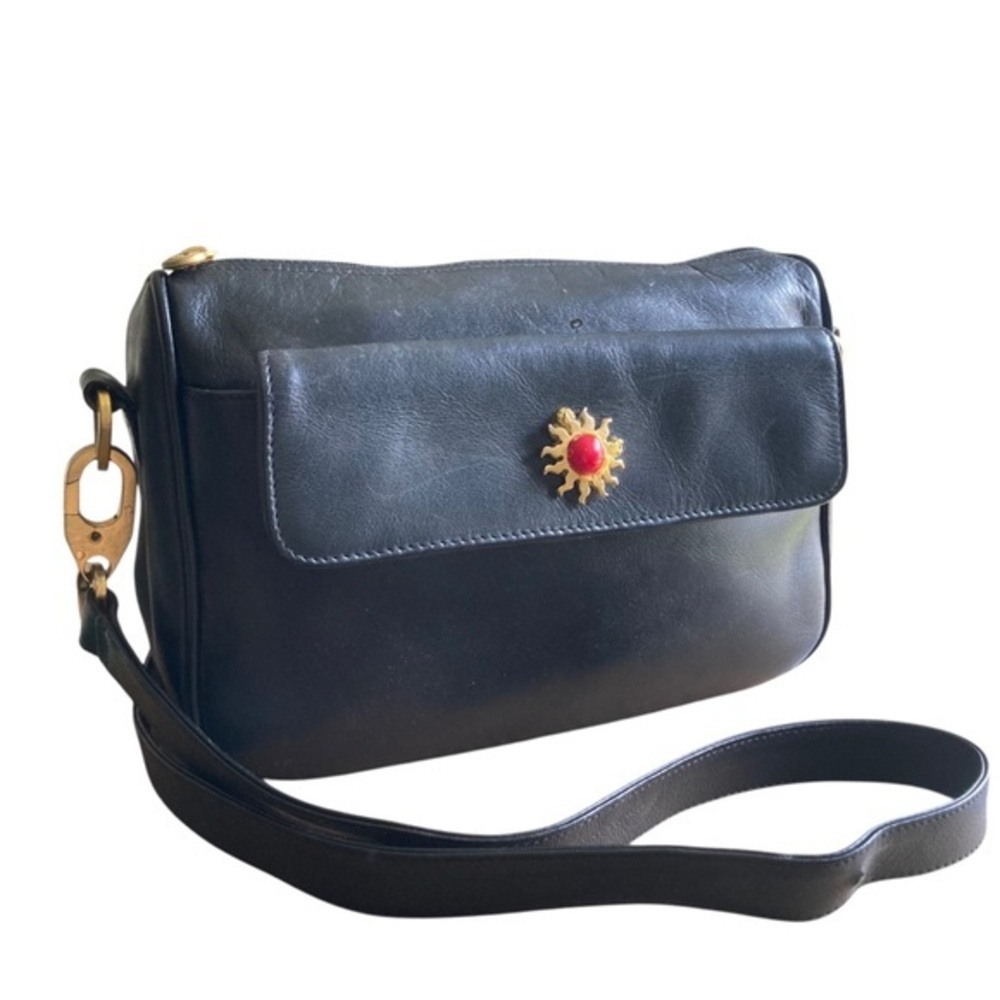 Vintage Black Crossbody Bag w/ Gold Sun Medallion – TNY Studio Toledano